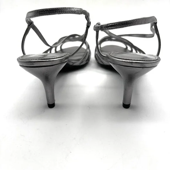 Lauren Ralph Lauren leather upper silver strappy Sling back sandals sz 10B - Picture 2 of 10